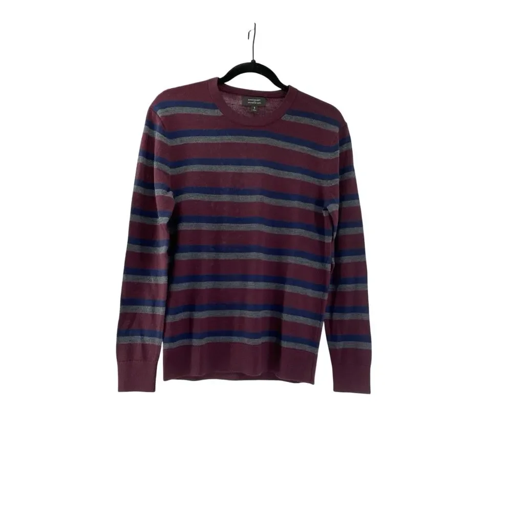 Banana Republic 100% Merino Wool Sweater Maroon Blue Gray Striped Small Men’s
